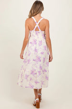 PinkBlush Cream Floral Tiered Crisscross Back Maternity Midi Dress - 