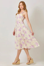 PinkBlush Cream Floral Tiered Crisscross Back Midi Dress - 