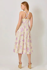 PinkBlush Cream Floral Tiered Crisscross Back Midi Dress - 