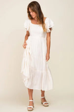PinkBlush Cream Flutter Sleeve Midi Dress - 