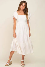 Cream Flutter Sleeve Midi Dress - Day Dress, One-piece garment, Fashion Model, Cocktail dress, Person | Everetts Place