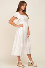 PinkBlush Cream Flutter Sleeve Midi Dress - 