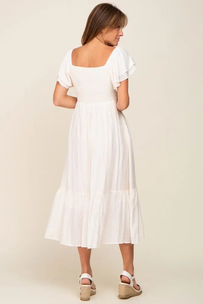 PinkBlush Cream Flutter Sleeve Midi Dress - 