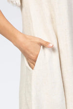 PinkBlush Cream Frayed Trim Back Keyhole Linen Dress - 