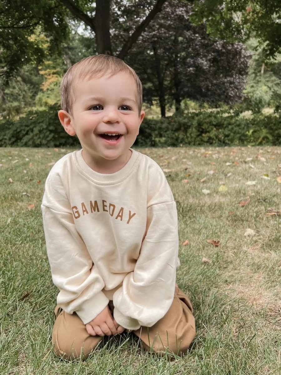 Little Joy Co. Cream Gameday Crewneck Sweatshirt for Kids Cotton Fleece - Everetts Place Boutique - 