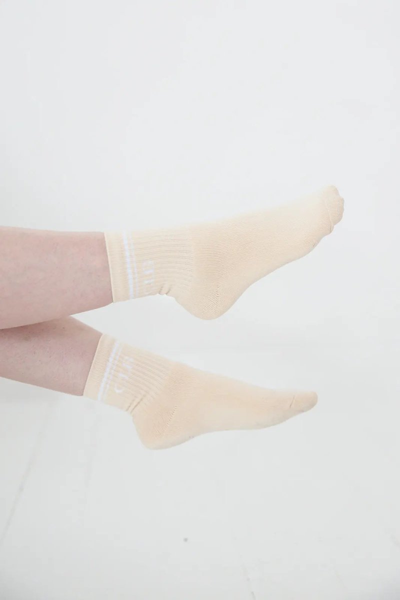 Charlie Lou Baby Cream Half Crew Socks Foot Soldier Mom Cushioned Comfort - Everetts Place Boutique - 