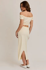PinkBlush Cream Knit Off Shoulder Crop Top Maxi Skirt Set - 