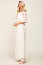 PinkBlush Cream Lace Mesh Overlay Off Shoulder Maxi Dress - 