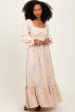 PinkBlush Cream Long Sleeve Floral Accent Maternity Dress - 