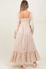 PinkBlush Cream Long Sleeve Floral Accent Maternity Dress - 