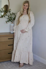 PinkBlush Cream Long Sleeve Floral Accent Maternity Dress - 