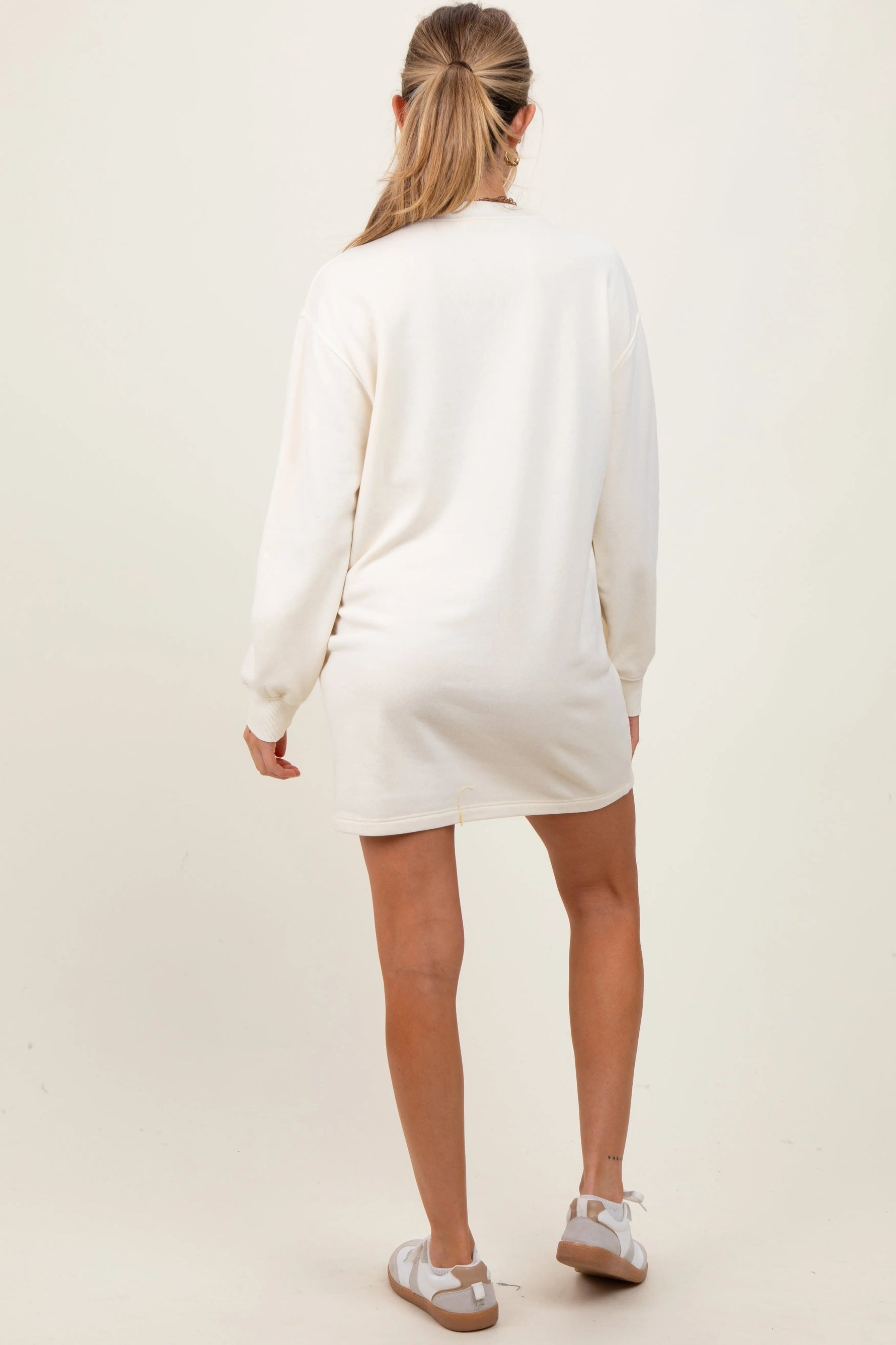 PinkBlush Cream Long Sleeve Oversized Sweatshirt Maternity Mini Dress - 