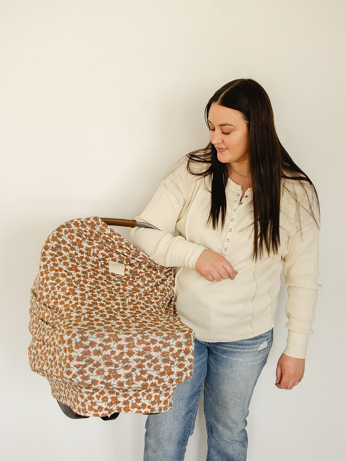 Mebie Baby Cream Magnolia Bamboo Multi Use Baby Nursing Car Seat Stroller Cover - 