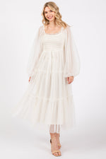 PinkBlush Cream Mesh Tiered Long Sleeve Maternity Maxi Dress Everetts Place
