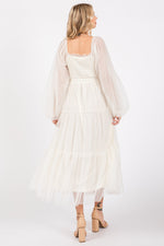 PinkBlush Cream Mesh Tiered Long Sleeve Maxi Dress