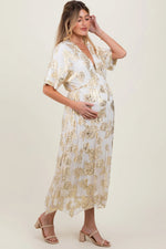PinkBlush Cream Metallic Floral Jacquard Overlay Maternity Maxi Dress - 