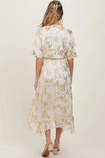 PinkBlush Cream Metallic Floral Jacquard Overlay Maternity Maxi Dress - 