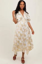 PinkBlush Cream Metallic Floral Jacquard Overlay Maternity Maxi Dress - 