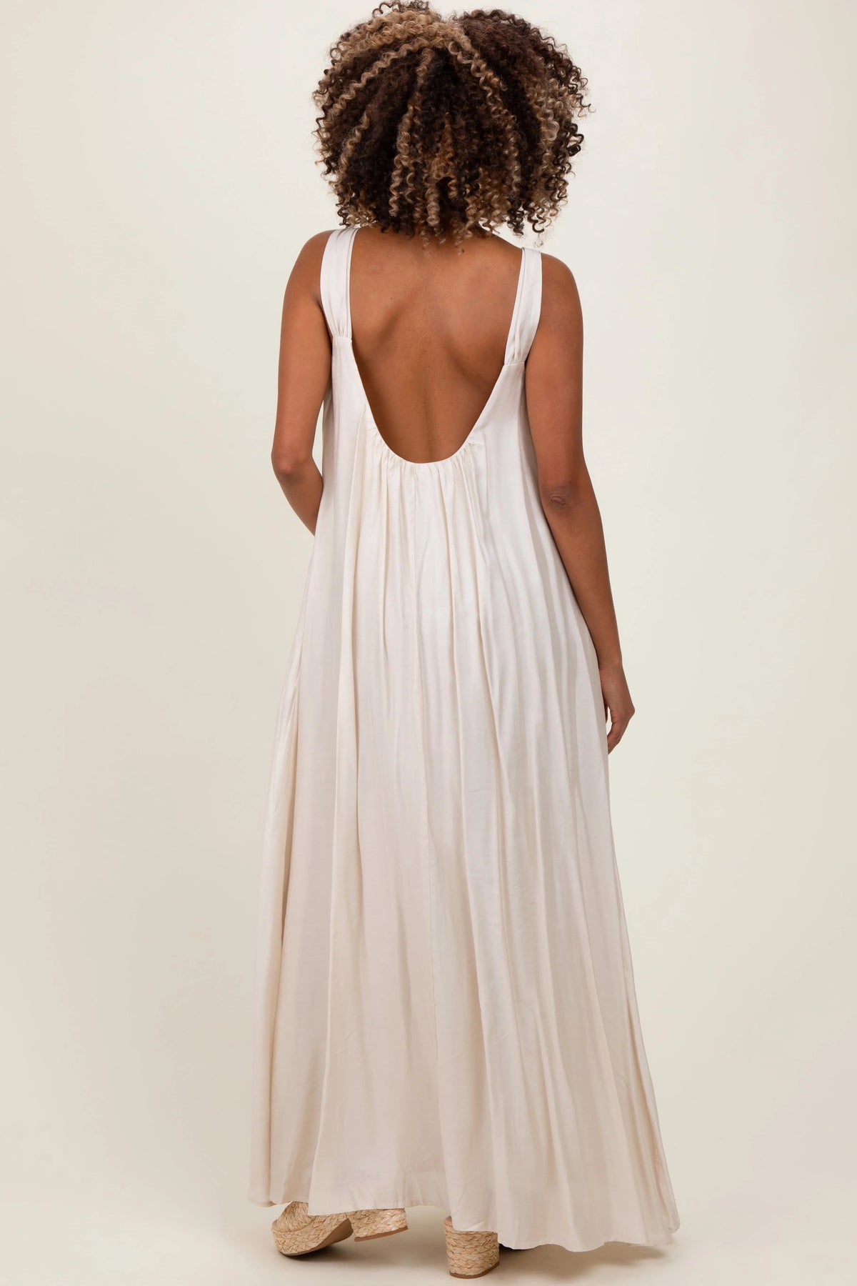 PinkBlush Cream O - Ring Strap Scoop Back Maternity Maxi Dress - 