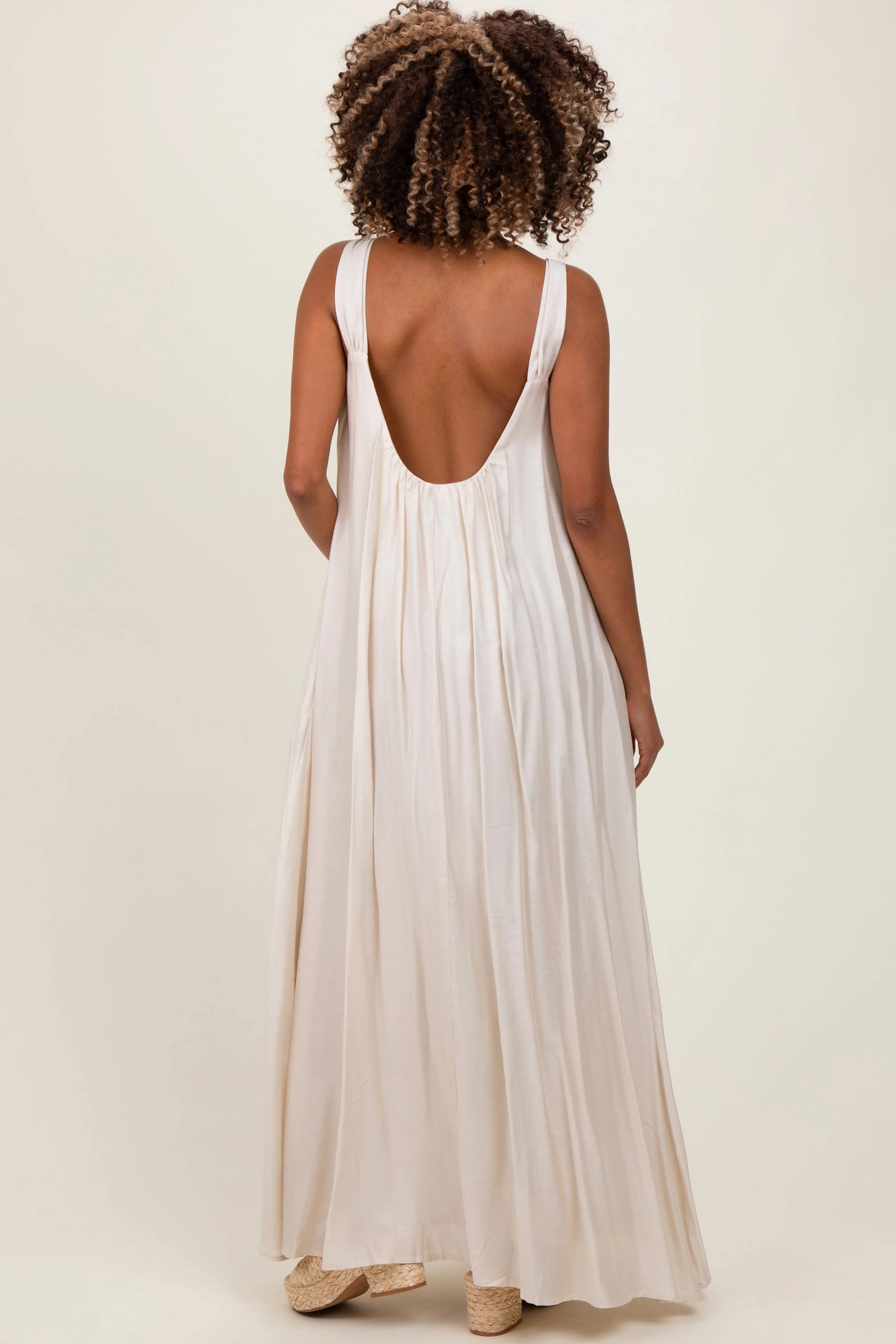 PinkBlush Cream O - Ring Strap Scoop Back Maternity Maxi Dress - 