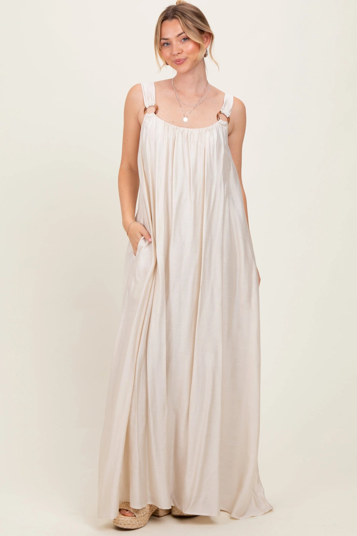 PinkBlush Cream O - Ring Strap Scoop Back Maxi Dress - 