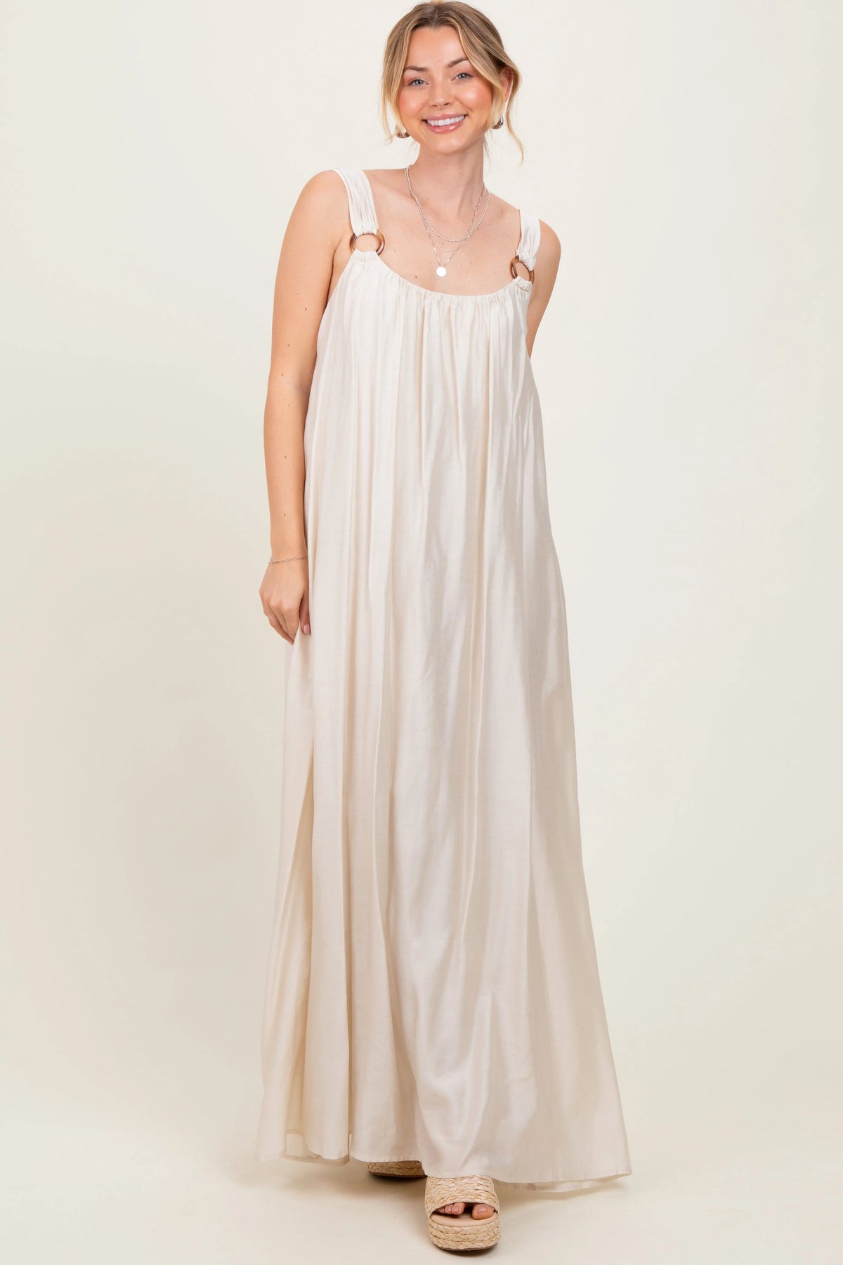 PinkBlush Cream O - Ring Strap Scoop Back Maxi Dress - 