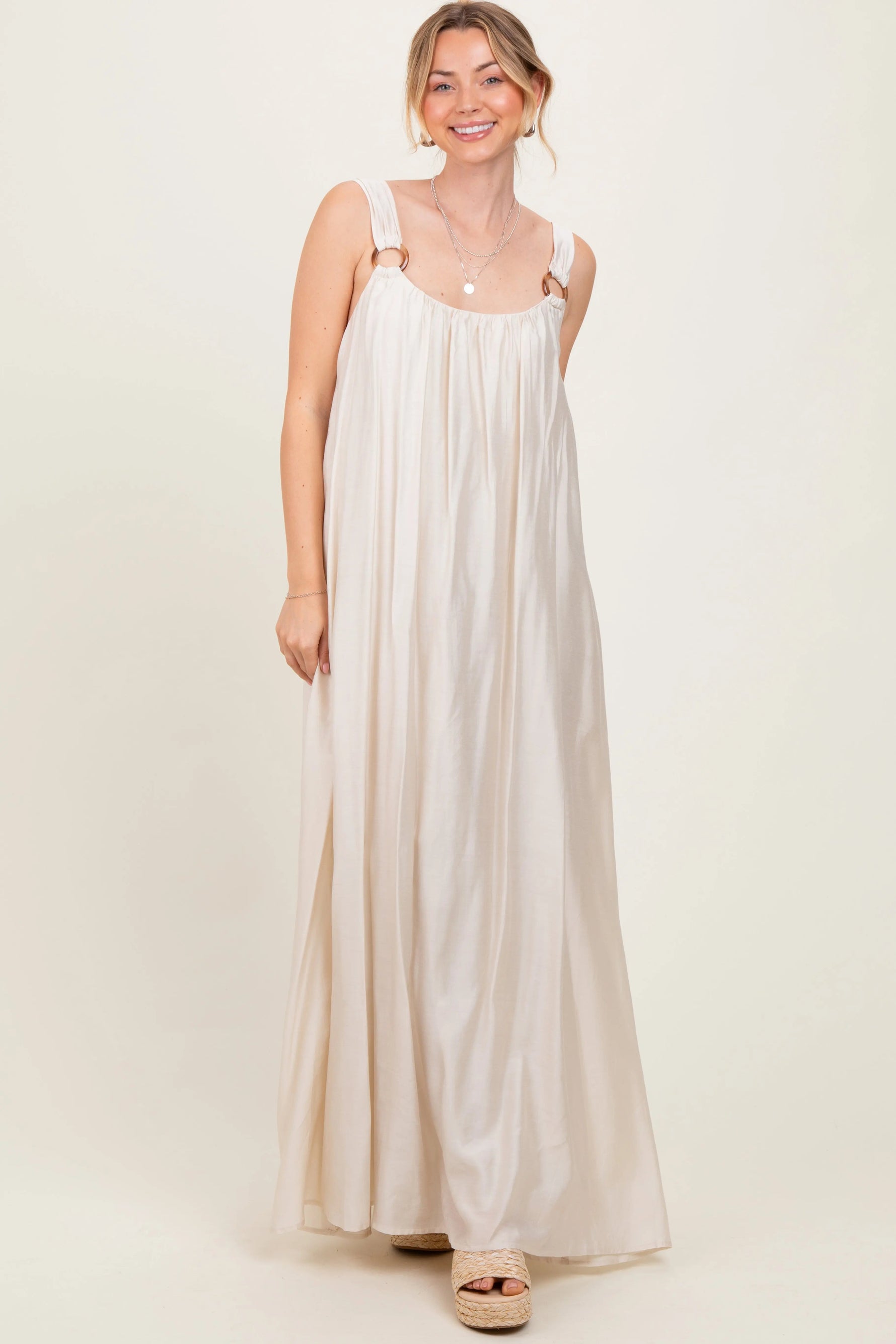 PinkBlush Cream O - Ring Strap Scoop Back Maxi Dress - 