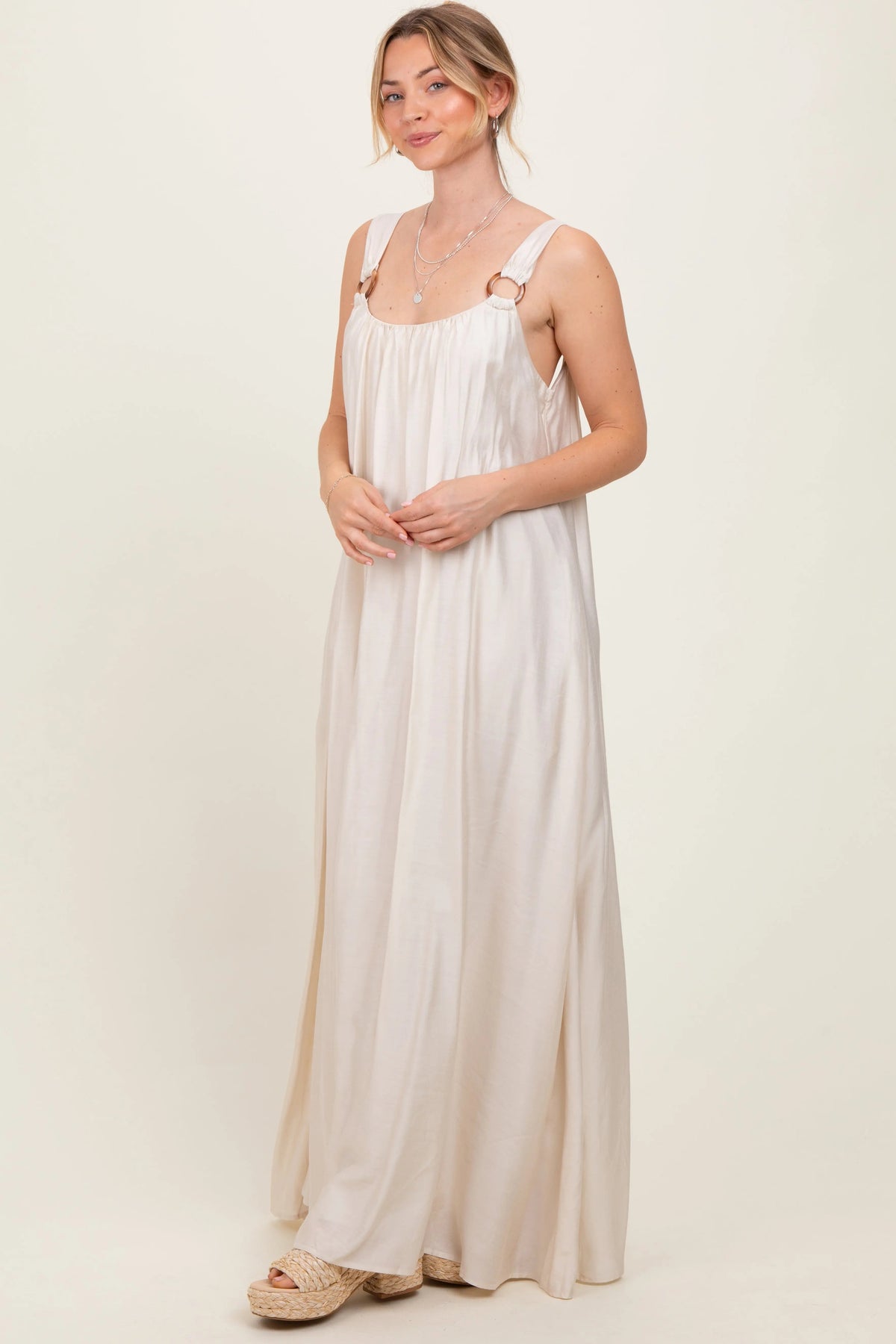 PinkBlush Cream O - Ring Strap Scoop Back Maxi Dress - 