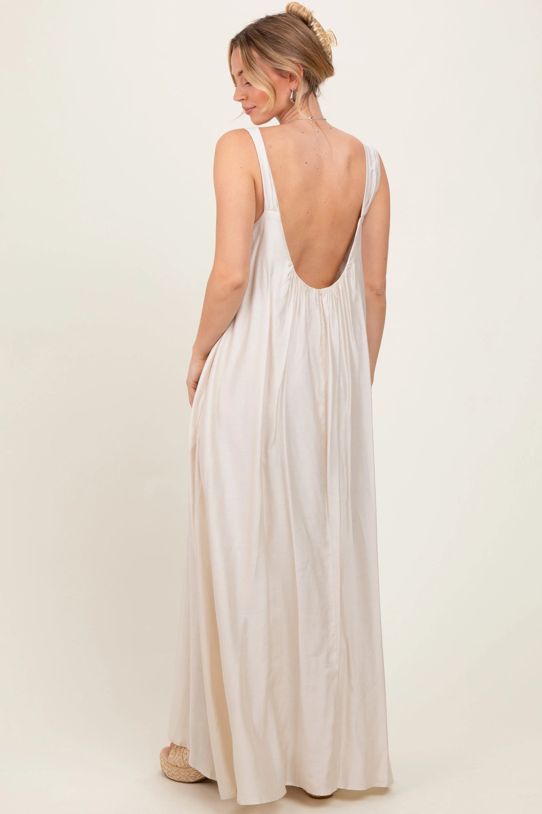 PinkBlush Cream O - Ring Strap Scoop Back Maxi Dress - 