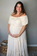 PinkBlush Cream Off Shoulder Ruffle Tiered Maternity Maxi Dress - 