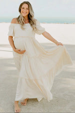 PinkBlush Cream Off Shoulder Ruffle Tiered Maternity Maxi Dress - 