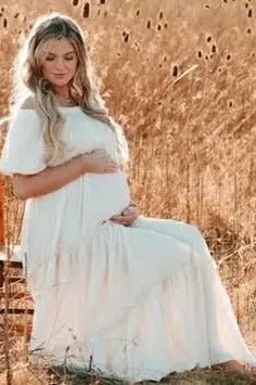 PinkBlush Cream Off Shoulder Ruffle Tiered Maternity Maxi Dress - 