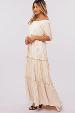 PinkBlush Cream Off Shoulder Ruffle Tiered Maxi Dress - 