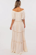 PinkBlush Cream Off Shoulder Ruffle Tiered Maxi Dress - 