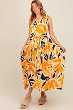 PinkBlush Cream Printed Pleated Maternity Maxi Dress - 