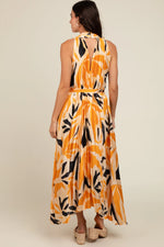 PinkBlush Cream Printed Pleated Maxi Dress - 