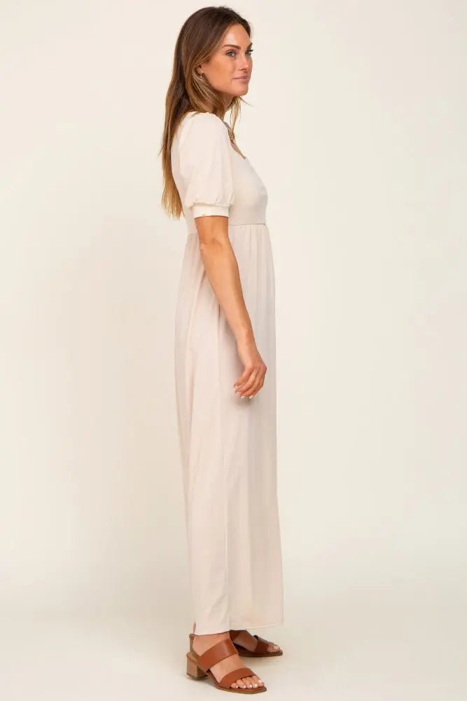 PinkBlush Cream Puff Sleeve Maxi Dress - 
