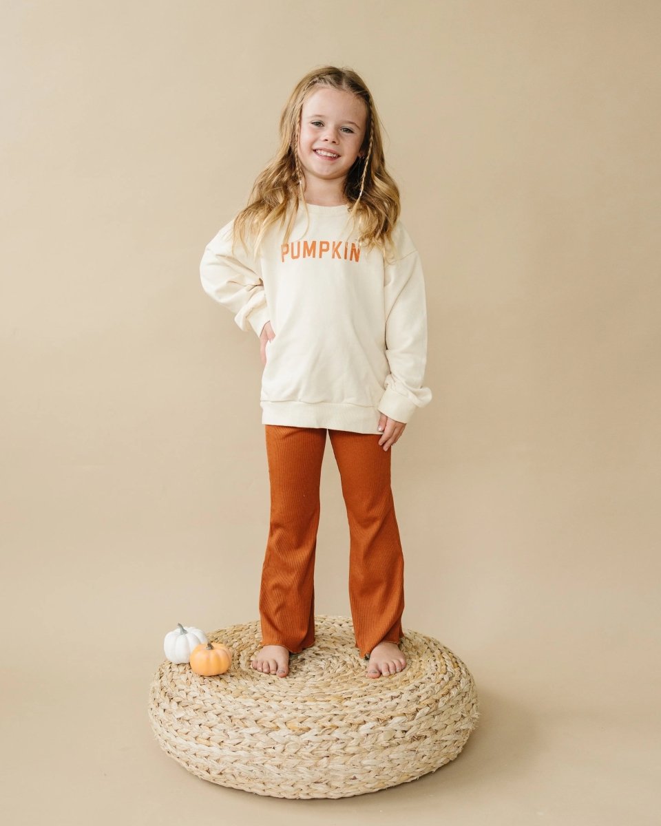 Little Joy Co. Cream Pumpkin Graphic Cozy Crewneck Sweatshirt for Kids - Everetts Place Boutique - 