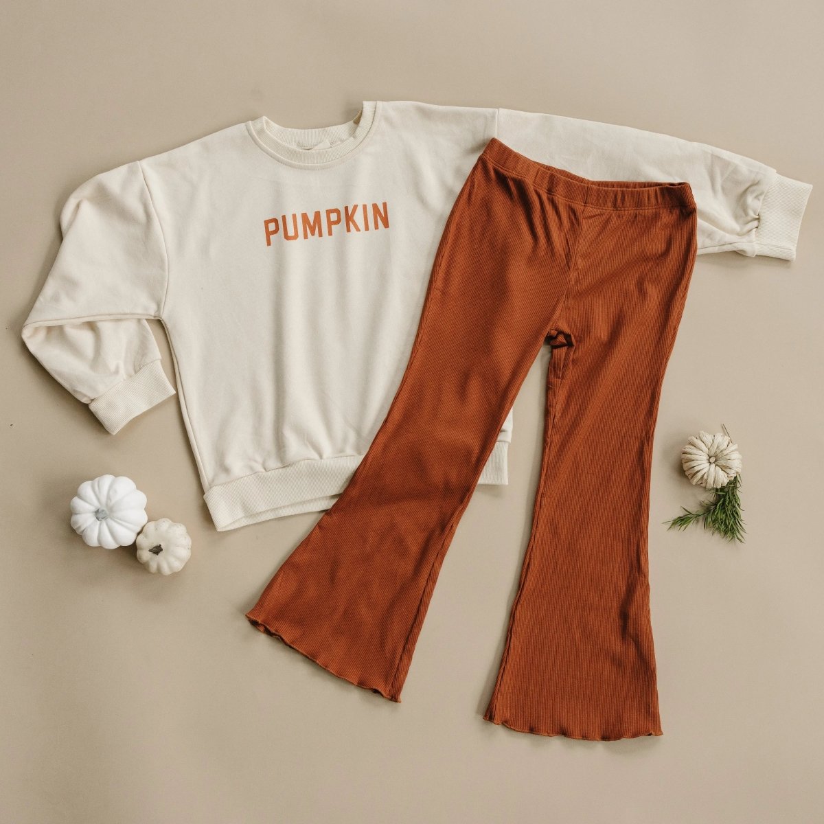 Little Joy Co. Cream Pumpkin Graphic Cozy Crewneck Sweatshirt for Kids - Everetts Place Boutique - 