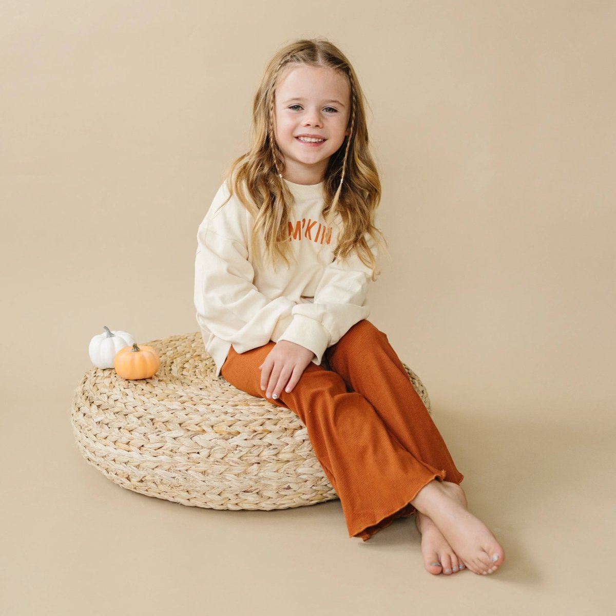 Little Joy Co. Cream Pumpkin Graphic Cozy Crewneck Sweatshirt for Kids - Everetts Place Boutique - 