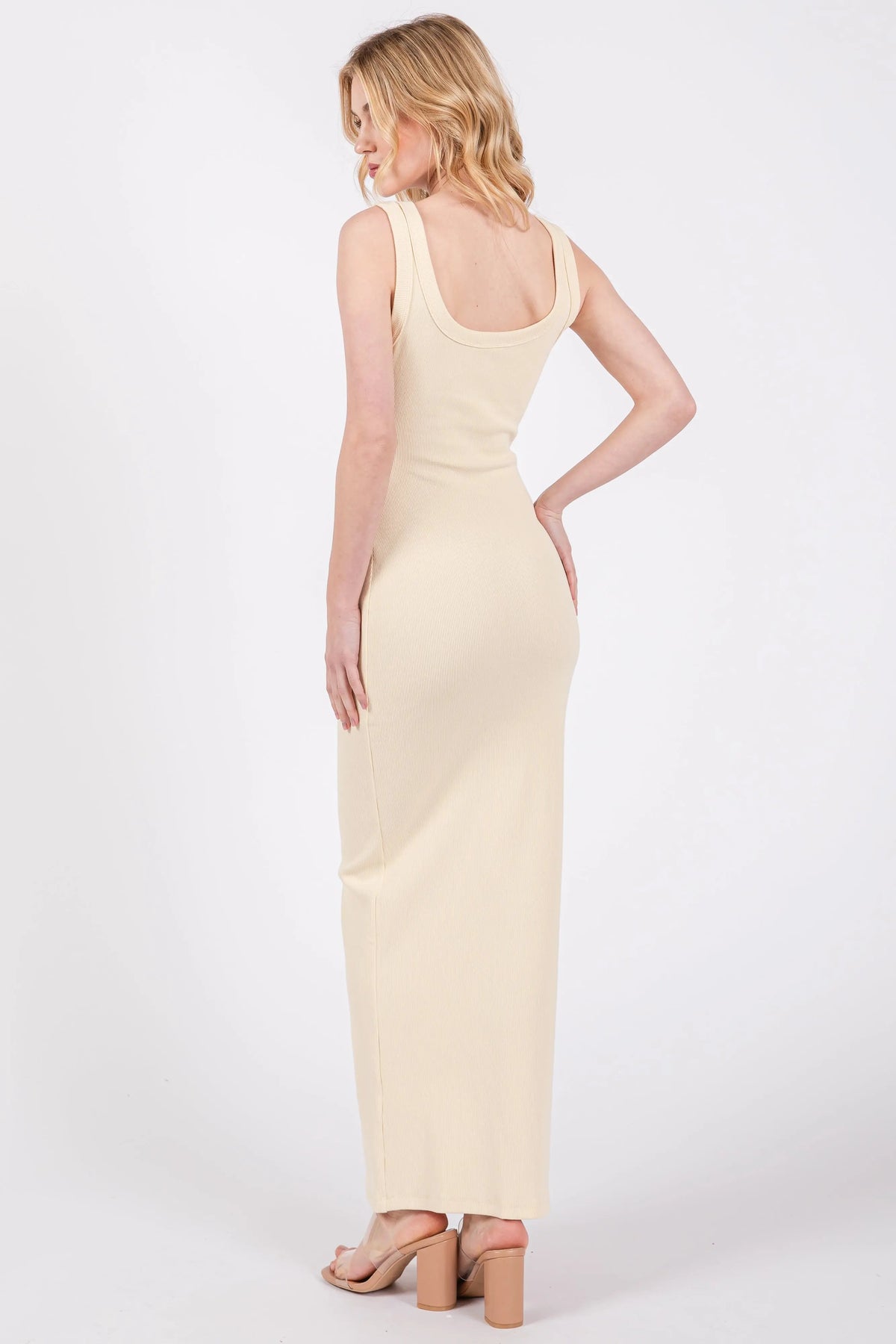 PinkBlush Cream Rib Knit Maxi Dress - 