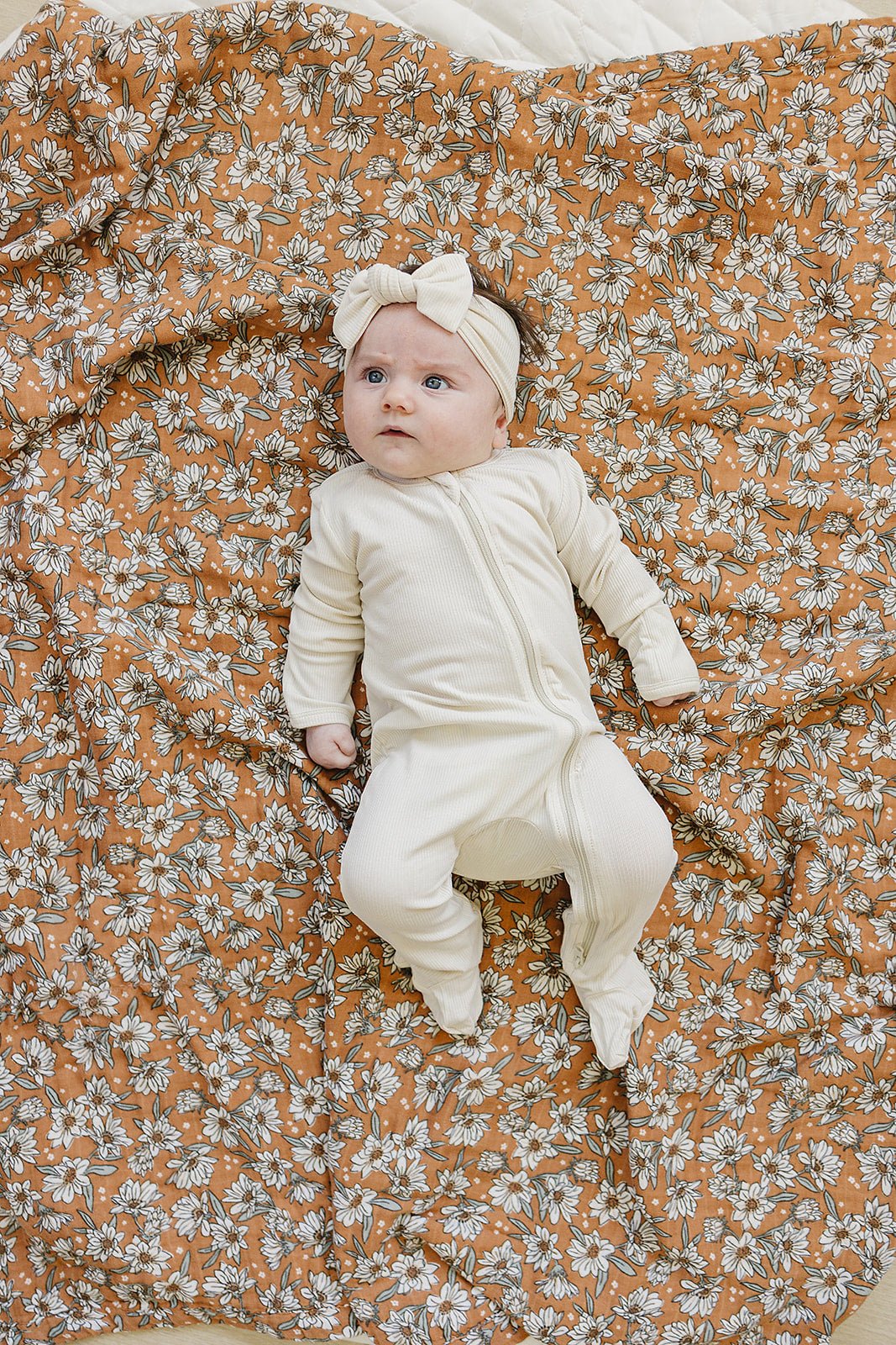 Mebie Baby Cream Ribbed Bamboo Head Wrap - 