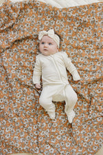 Mebie Baby Cream Ribbed Bamboo Head Wrap - 