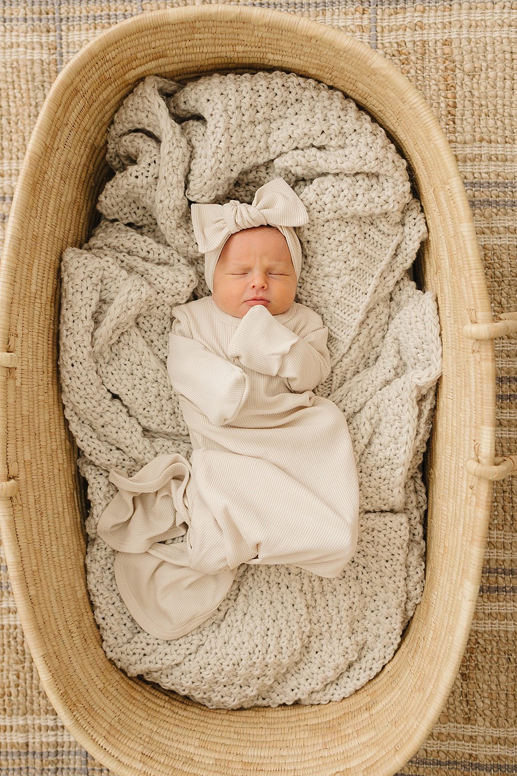 Mebie Baby Cream Ribbed Bamboo Knot Gown - 