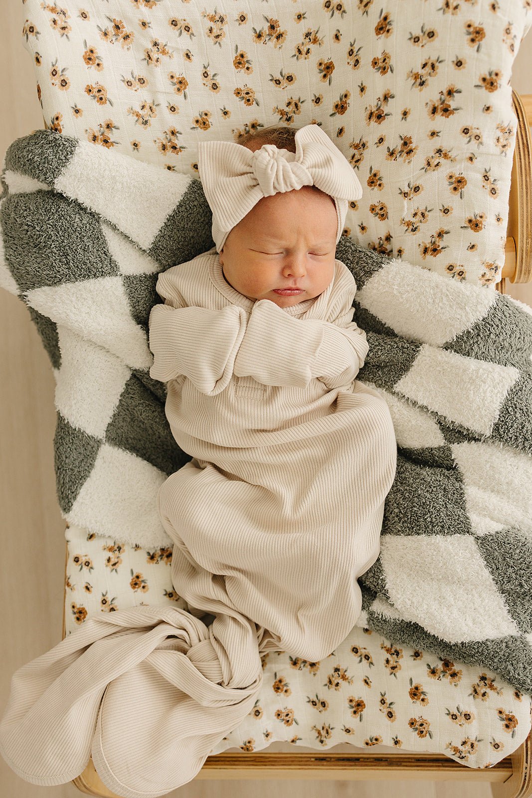 Mebie Baby Cream Ribbed Bamboo Knot Gown - 