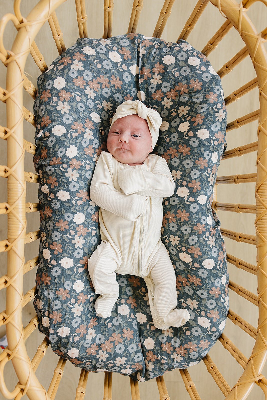 Mebie Baby Cream Ribbed Bamboo Zipper - 