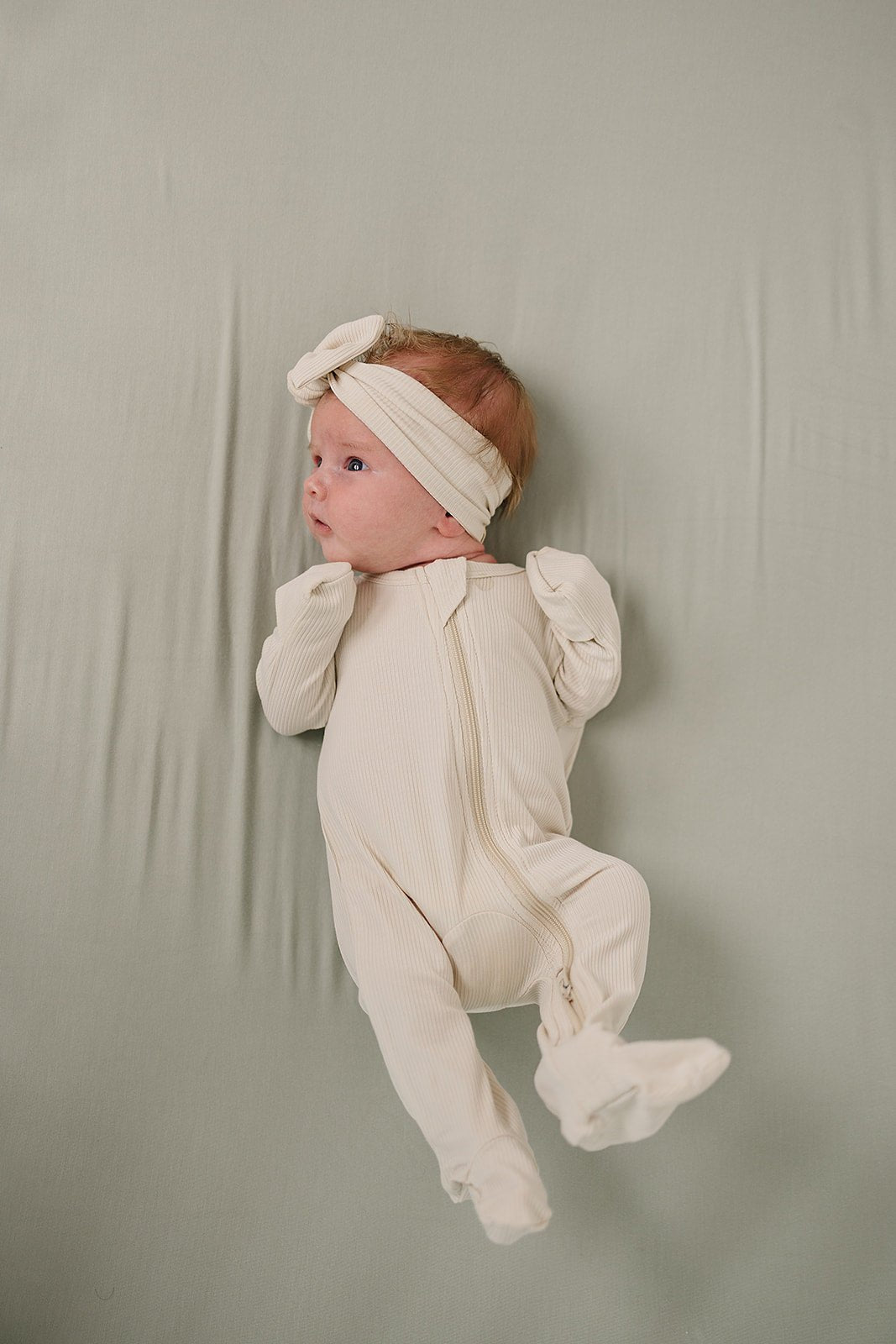Mebie Baby Cream Ribbed Bamboo Zipper - 