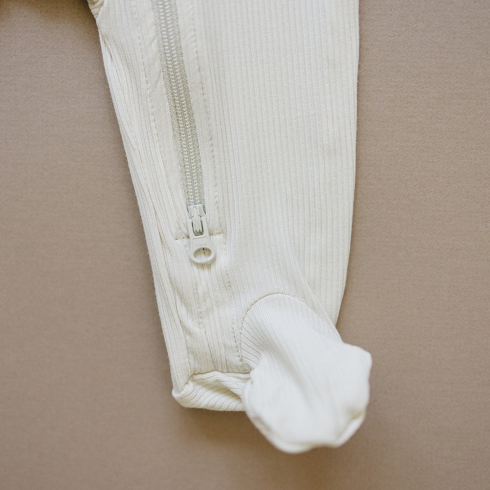Mebie Baby Cream Ribbed Bamboo Zipper - 
