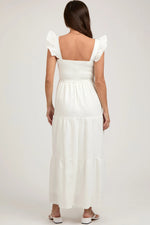 PinkBlush Cream Sleeveless Smocked Tiered Maternity Maxi Dress - 