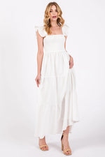 PinkBlush Cream Sleeveless Smocked Tiered Maternity Maxi Dress - 